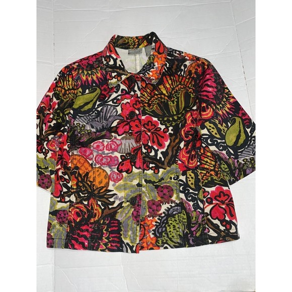 Additions by Chicos Colorful Hawaiian Luau floral Button Artsy Fun Jacket Top 1 - Picture 7 of 11